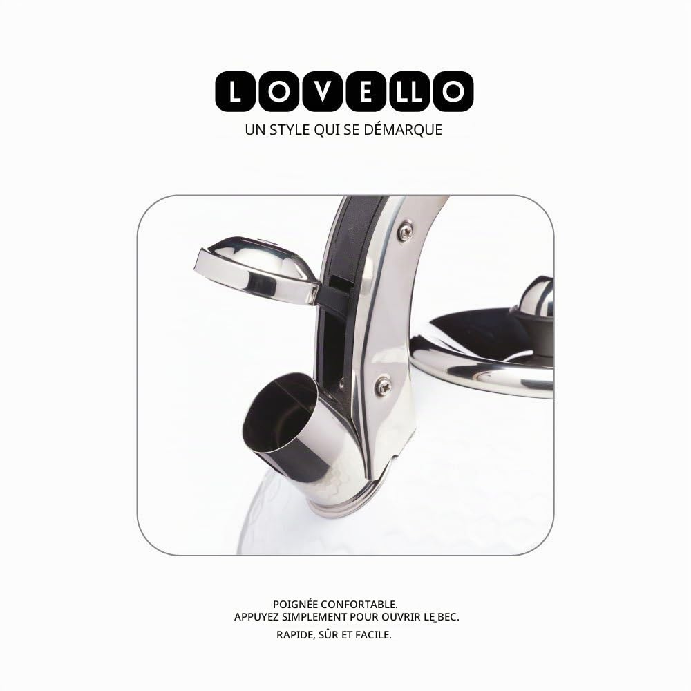 LOVELLO KitchenCraft - Bouilloire à Sifflet en INOX pour Induction, Collection, 23 x 21 x 23 cm, 2.5 L - Blanc et Noir