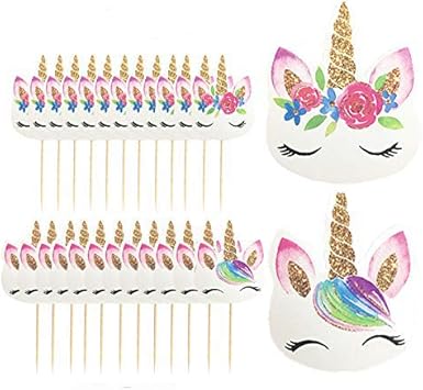 amazon com 24 pcs unicorn cupcake toppers party supplies cake decorating insert card choose children birthday party wedding cake banner decoration grocery gourmet food