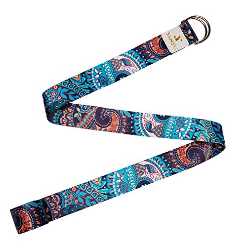 Yansyi Yoga Strap (6ft) & Container Tin, Eco-Printed Durable Premium Fabric Exercise Straps
