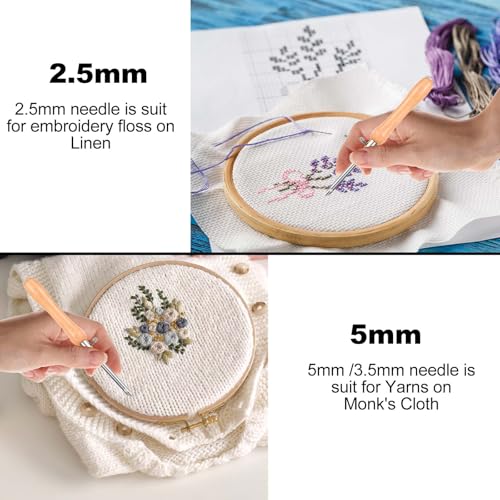 Image of 5Pcs Punch Needle Tool with Wooden Handle, Punch Needle Threader, Punchs Needles Fabric - Perfect Embroidery Kit for Beginners and DIY Craft Stitching