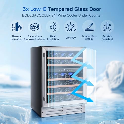 Image of BODEGA COOLER Wine Fridge Cooler - 24 Inch Dual Zone Wine Fridge Hold 46 Bottles, 41-72F Wine Refrigerator, Built in Fridge, Freestanding Adjustable Shelves Fridge for Beer Soda Drink Home Bar.