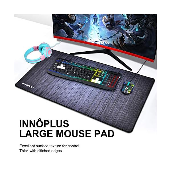INNOPLUS Mauspad, Mauspad groß, 80 x 40 x 0,30 cm Mauspads Gaming, XL Mauspad, rutschfeste Gummiunterseite und genähter… – Bild 3