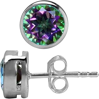 Silvershake 6MM Round Shape Bazel Set Birthstone Gemstone 925 Sterling Silver Stud Post Earrings Jewelry for Business Women or Teens