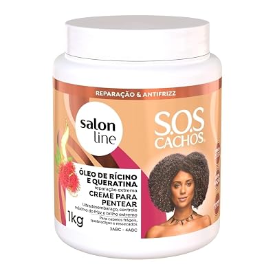 Salon Line - Linha SOS Cachos (Oleo de Ricino e Queratina) - Creme para Pentear 1 Kg - (SOS Curls (Castor Oil and Keratin) - Combing Cream Net 35.27 Oz)