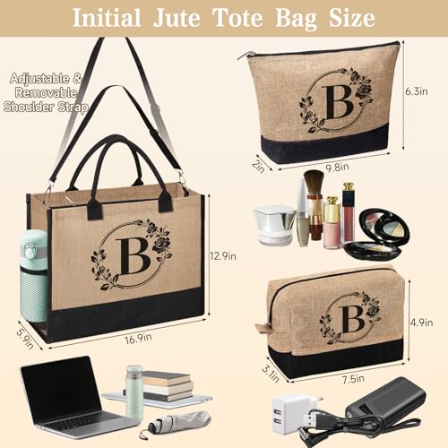 Bolsa personalizada de yute con inicial para mujer miniatura 3