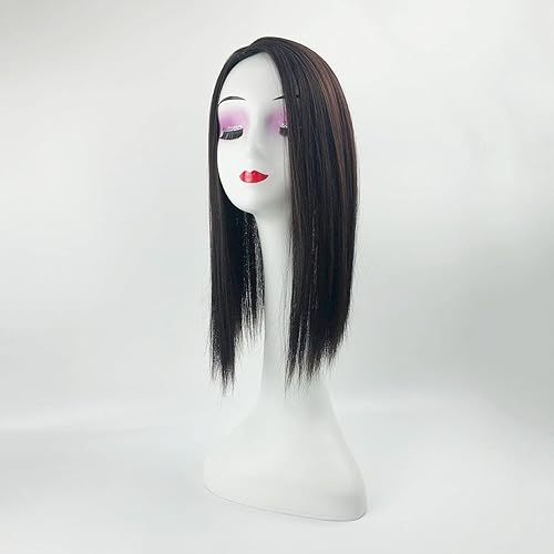 Miniatura 9 de YYDS Parte derecha de seda recta con clip, mezcla natural Snythetic, parte superior para mujeres que pierden cabello (12# marrón cálido)