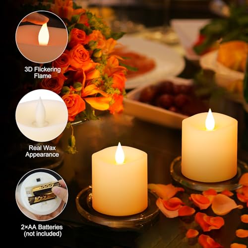 Image of 3x3 Flameless Candles Battery Operated with Remote Timer, Last 600 Hours Battery Candles Flickering, Ivory Real Wax Electric LED Candle for Wedding Party, Set of 2
