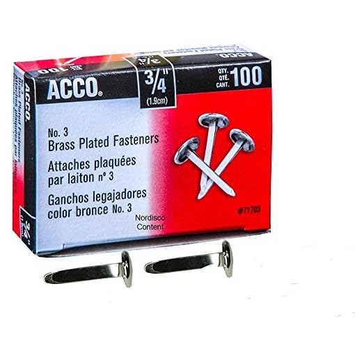 ACCO Brass Paper Fasteners, 3/4", Plated, 1 Box, 100 Fasteners/Box (71703)