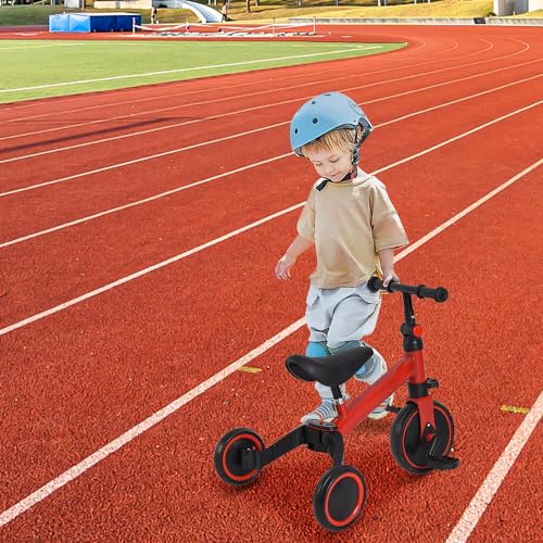 Laufrad, Kleinkind-Dreirad, Lernlaufrad, Kinderlaufrad mit Abnehmbare Pedale+Höhenverstellbarer Sitz, 10-24 Monate Baby (ohne Schubstange, Rot) – Bild 4