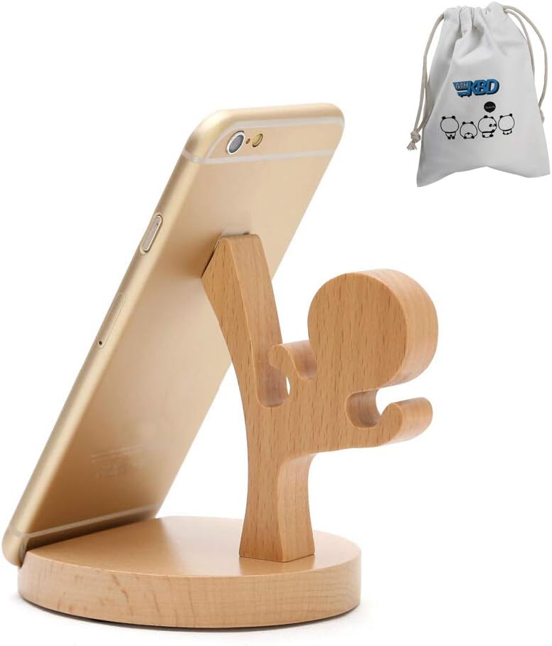 Karate Cool Guy Cell Phone Stand for Desk, Free Hands Wooden Desk Phone Holder Desktop Accessories, Mount for iPhone Smartphones and Tablets，Great for Daily Use or Gift