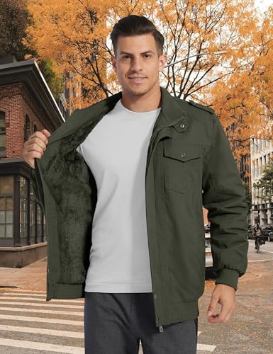 Image of CRYSULLY Men's Winter Casual Thicken Multi-Pocket Field Jacket Outwear Fleece Cargo Jackets Coat