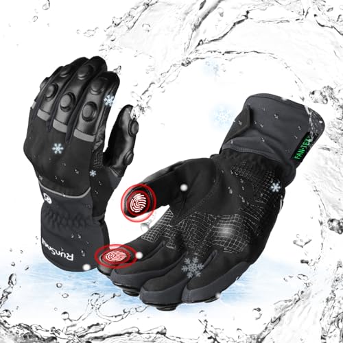 Guantes de Moto Invierno para Hombre y Mujer,Guantes Moto Impermeables a Prueba Viento Cálidos Guantes Motociclista con puño Largo y Protección dura en los Nudillos Guantes Pantalla Táctil Gris XL