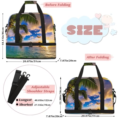 Large Weekender Overnight Bags Ocean Sunrise Palm Travel Duffel Bag for Women Men Gym Bags With Shoe Compartment Foldie Travel Tote Bag Carry On Personal Item Bag for Travel Gym Sports2