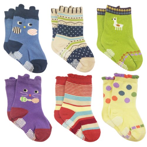 Wrapables Peek A Boo Animal Non-Skid Toddler Socks (Set Of 6), Large #TOP9