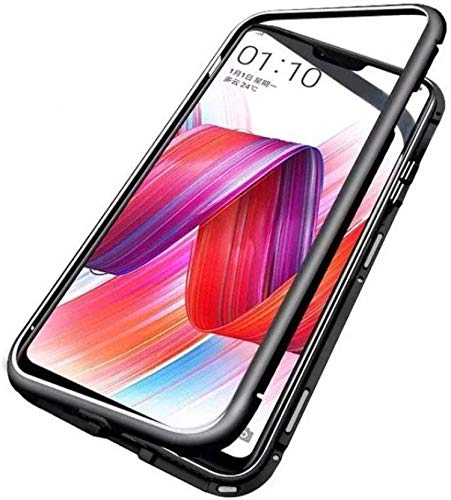 The Little Shop Back Cover Case for Oneplus 8 Pro Magnetic Metal Frame Tempered Glass (only at The Back) with Built-in Magnets Bumper Hard Back Case (Black)