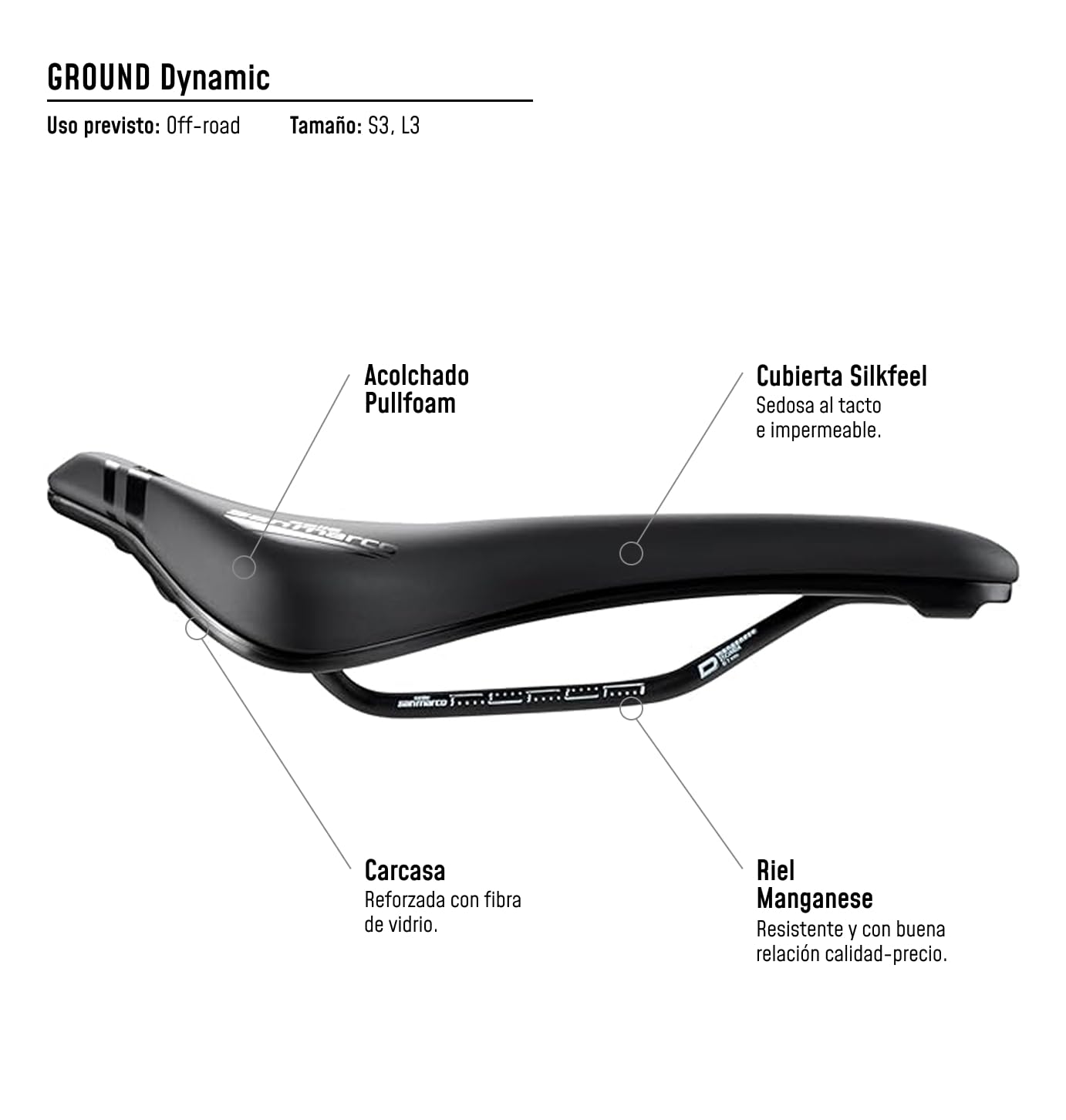 Selle San Marco Sillín dinámico de Tierra: Negro/Negro