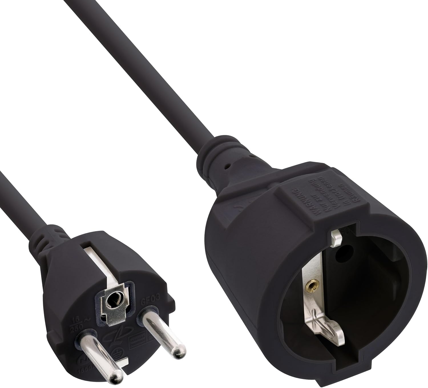 InLine® Przedłużacz prądu z zestykiem ochronnym, wtyk/gniazdo, czarny, 20 m
