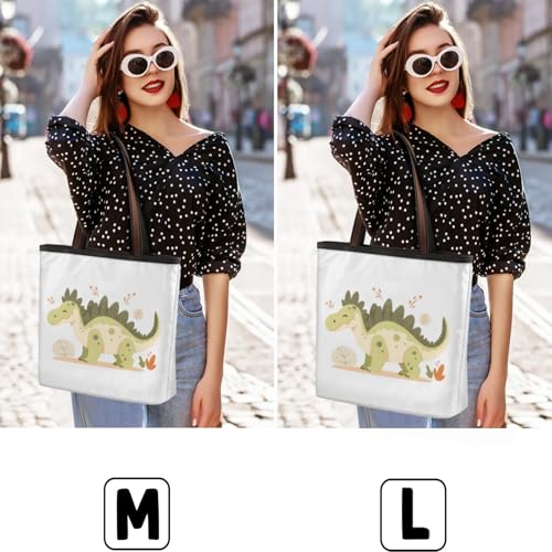 Cute Cartoon Dinosaur Tote Bag Multi Pocket Zippered Beach Bag Lightweight Waterproof Handbag2