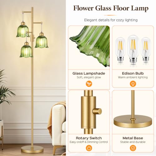Image of Dimmable Flower Floor Lamp, 3 x 900LM LED Bulbs Included, Modern