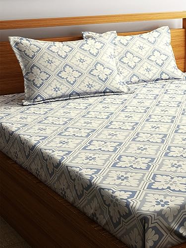 Image of Home Sizzler 144TC Floral Delight Grey Double Bedsheet with 2 King Size Pillow Covers