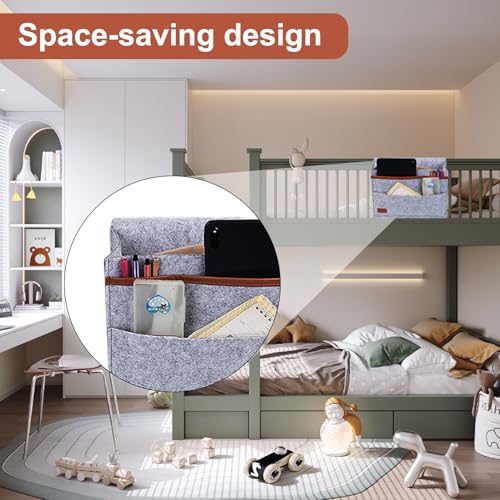 Filz Bett Organizer zum Einhängen, Betttasche zum Einhängen, Hängender Bett Organizer Einhängen, Bettablage Zeitungsständer für Schlafzimmer Schlafsaal Sofa Nachttisch Hängend Aufbewahrung, Hellgra