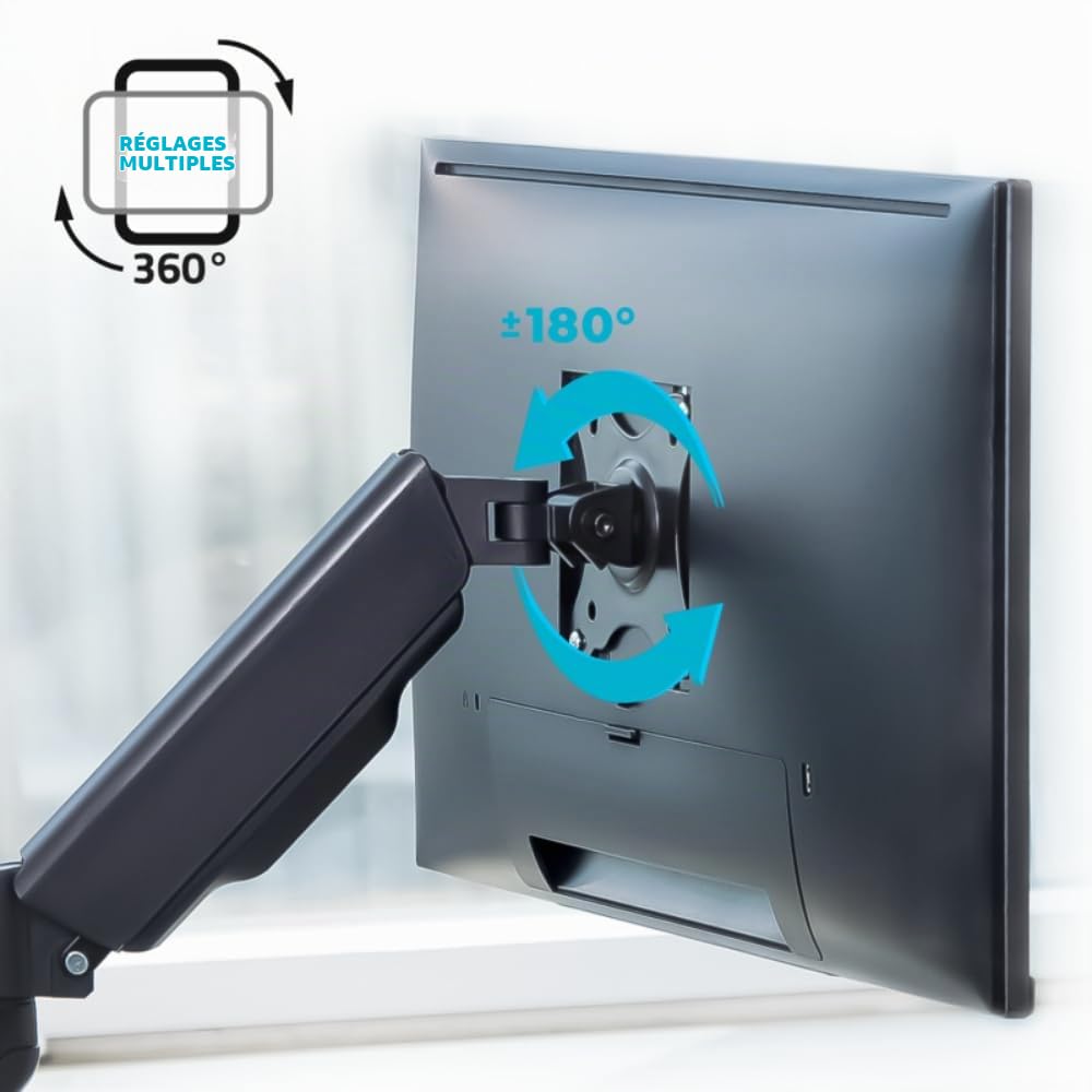 AD ADVANCE - ErgoMounts Xtrem, Support Ecran PC 17" à 45", Compatible VESA 75x75 & 100x100 mm, Verin à Gaz, Bras Articulé en Aluminium, Capacité de Charge de 13 kg, Hauteur et Inclinaison Ajustable