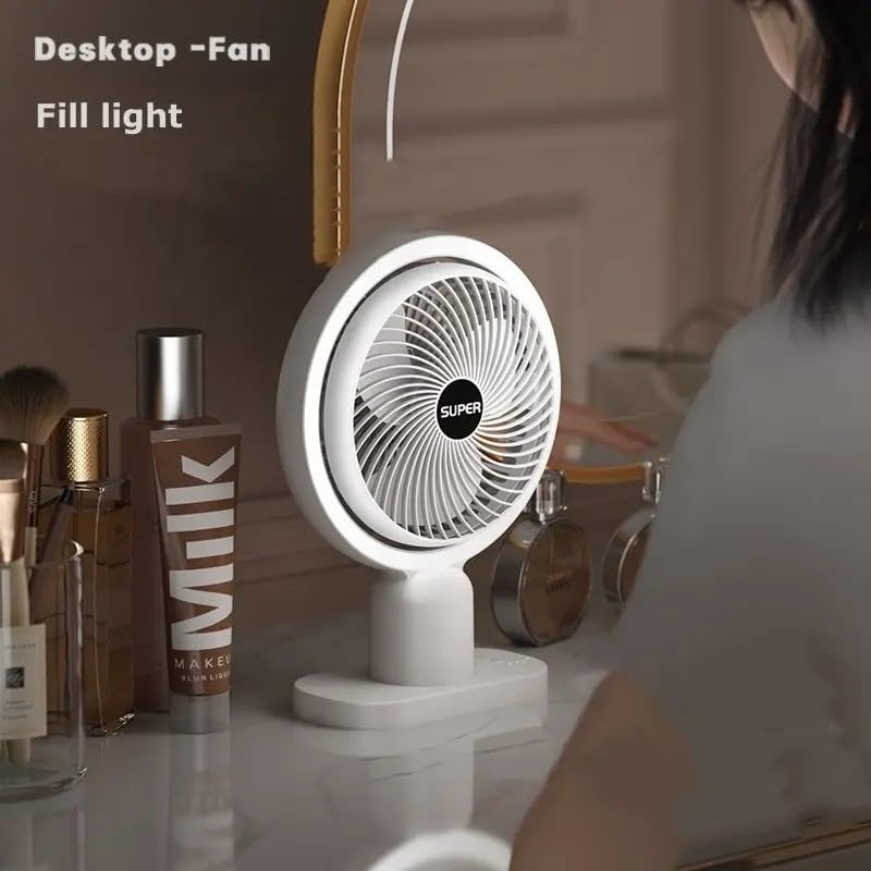 Image of 4000mAh High Speed ๐๐๐๐ก๐๐ซ๐ ๐๐๐๐ฅ๐ Table Fan for Home, ๐๐ฌ๐๐ข๐ฅ๐ฅ๐๐ญ๐ข๐ง๐ ๐๐๐ง with ๐๐๐ ๐๐ข๐ ๐ก๐ญ | ๐๐๐ ๐๐๐ซ๐ฌ๐จ๐ง๐๐ฅ Fan, ๐ ๐๐ฉ๐๐๐ (F0 - White)