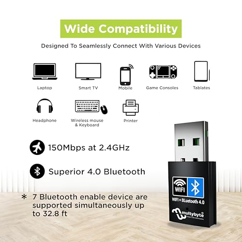 Image of Multybyte USB Bluetooth WiFi Adapter with Bt 4.0 & AC150Mbps | Wireless Nano USB 2.0 Network Adapter for Laptop Desktop PC Wi-Fi Dongle Compatible with Windows, Mac OS X, Linux Supported -Black
