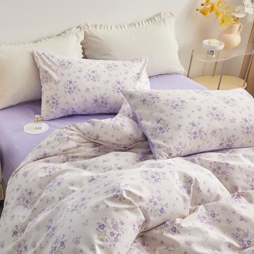 Highbuy HBDUC15T Teen Girl Flowers Duvet Cover Twin Size Bohemian Purple Floral Bedding Twin Comforter Cover With Zipper Ties Coquette Bedding Duvet Cover Set Twin thumb #6