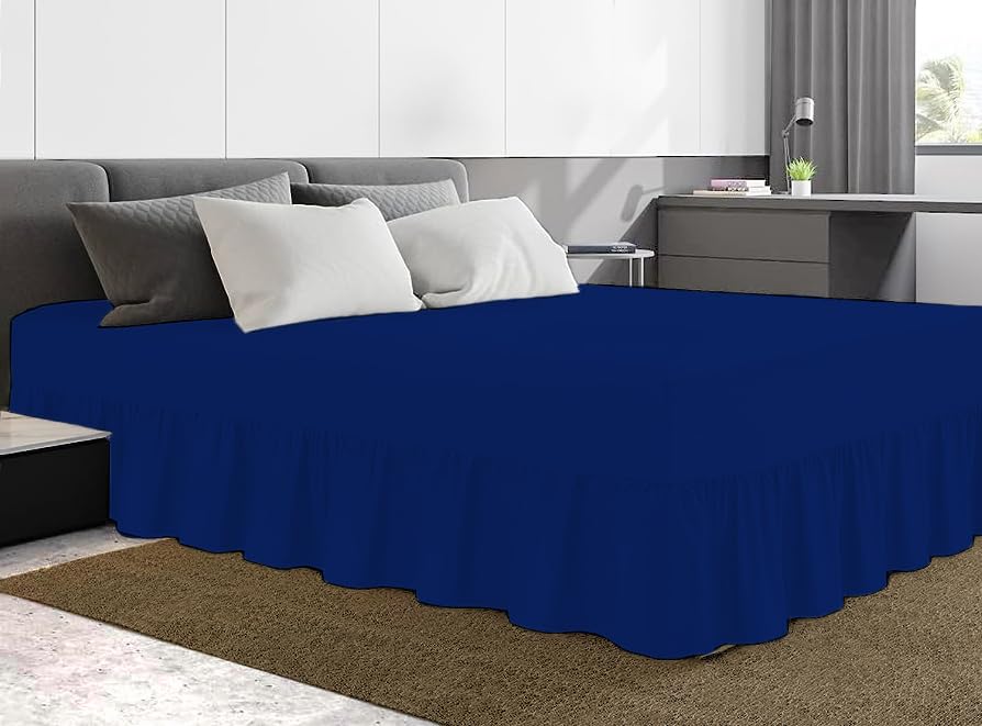 Dazzle Collection® Easy Care Frilled Valance Fitted Sheet 100% Polycotton Machine Washable (Double, Blue)