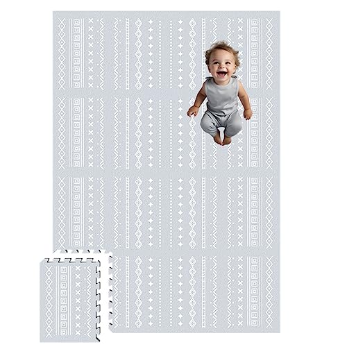 Image of Mom's Choice Awards Winner-Soft Foam Baby Play Mats 67x47 In 5.6x 4 ft | Tummy Time Mat for Baby Girl Boy, Crawling Puzzle Mat for Kids | Interlocking Tile Activity Mat | Grey 50"x50", Christmas gifts