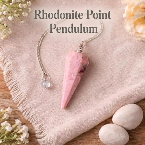 Image of Rhodonite Point Pendulum | Natural Gemstone Dowsing & Divination Tool for Reiki, Chakra Balancing, Meditation, Energy Healing & Spiritual Guidance 1 pc