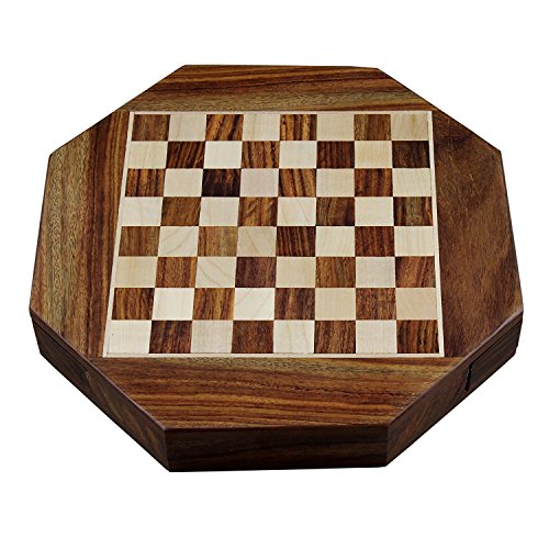Image of Good Friday Sale!! Magnetic Octangle Shape Chess Pieces Set and Wooden Board Travel Games with Storage 9 Inches
