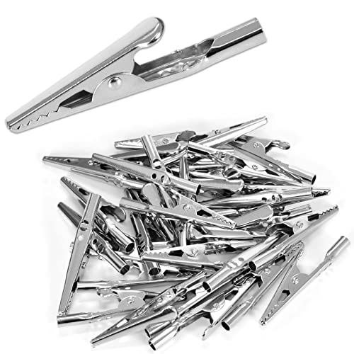 60 個 ペイントクリップ 50mm ワニ口クリップ クリップ ミニメタルアリゲータークリップ インティングクリップ クロコダイル電気テストクランプ クロコダイルクランプシルバートーンニッケルメッキテストラインスプリングクランプ 電気テストクランプワニ口クリップ 実験室テスト用