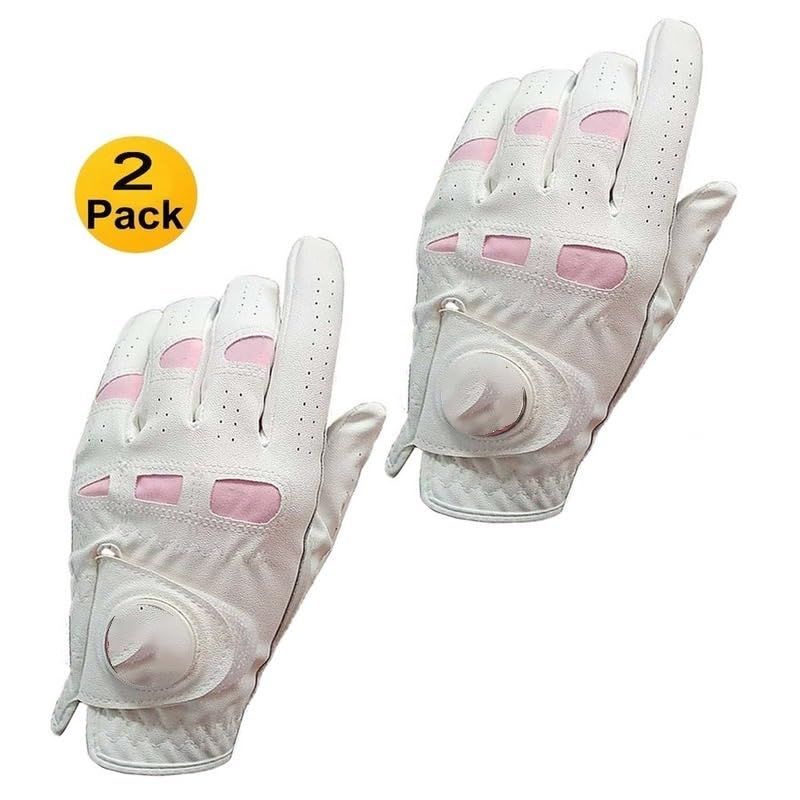 Guanti Golf 2 Pezzi Guanti da Golf in Pelle da Donna Mano Sinistra Destra Rosa Adatti for Ragazze golfiste Guanto Golf(1 Pair,Medium)