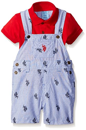 U.S. Polo Assn. Baby Boys' Logo Fabric Shortall and Shirt Creeper