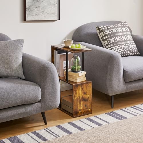 Aibiju サイドテーブル スリム ベッドサイドテーブル s字 3段 低い本棚 デスクシェルフ 幅40奥行き20高さ60cm 卓上ラック マガジンラック ヴィンテージ YD-ST003H [2]