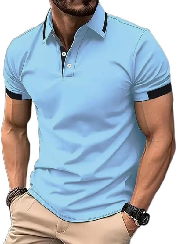 Men's Polo Shirts Short Sleeve Button Up Shirt Loose Fit Golf Top Outfits