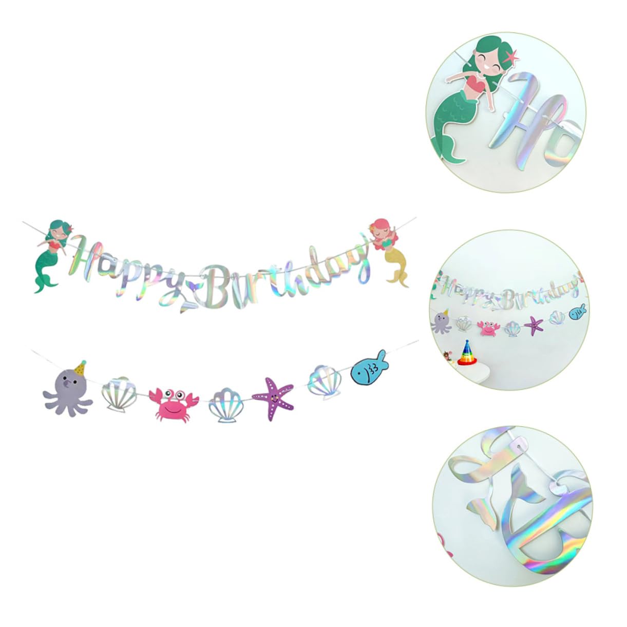 Abaodam 4pezzi Banner Decorativo Compleanno Tema Sirena Striscione Happy Birthday Per Feste Di Compleanno e Shower Decorazione Murale Per Festeggiamenti Sottomarini