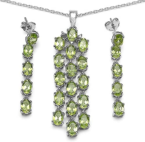 Peridot Schmuck-SET 4-teilig 925 Sterling Silber Rhodiniert-11,70 Karat