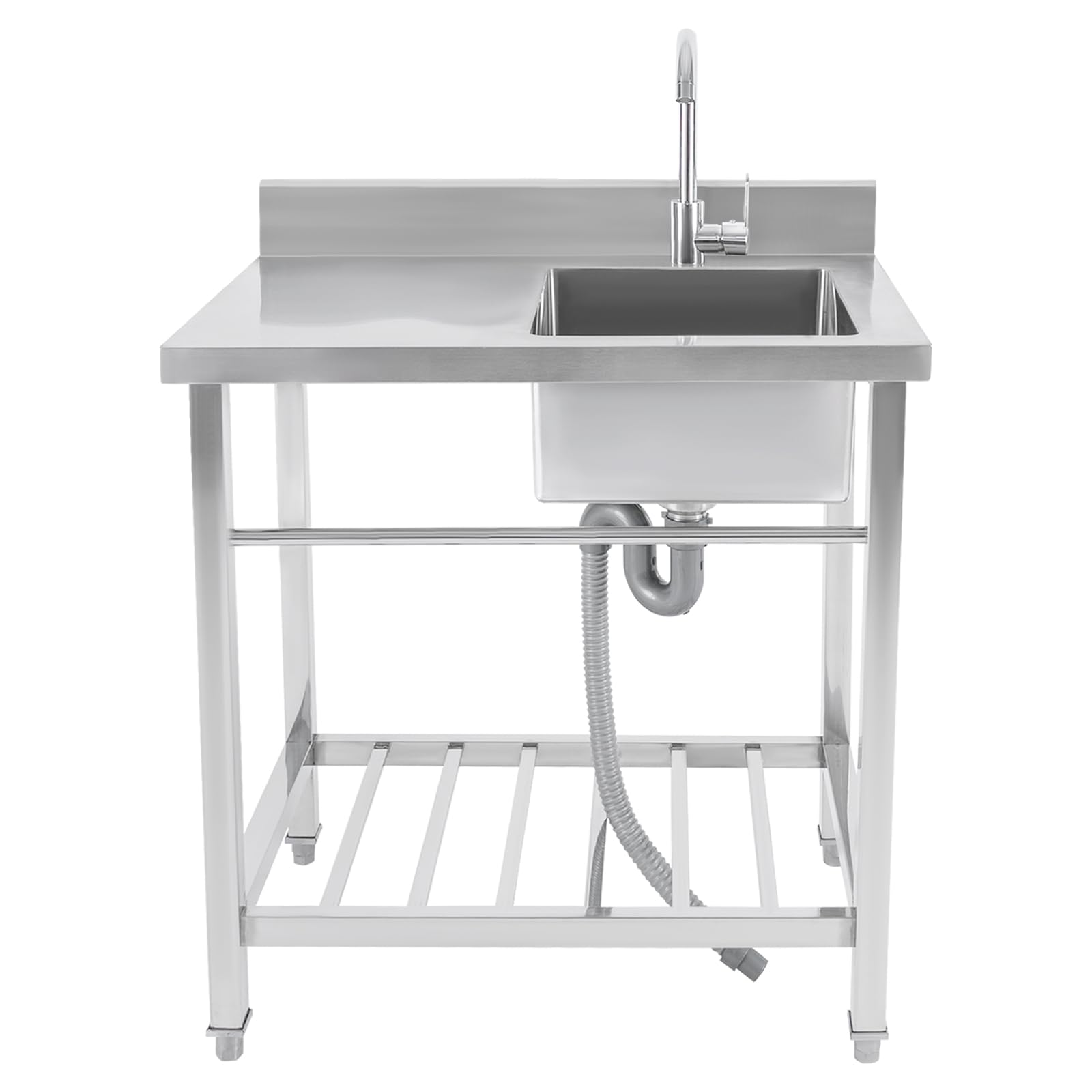 Fregadero independiente de acero inoxidable con mesa de trabajo y grifo, 80 x 55 x 84 cm, fregadero de cocina para gastro, grifo extensible de 360°, toallero, patas ajustables en altura para cocina
