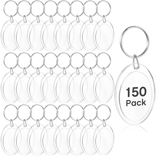 Junkin 150 Pack Clear Acrylic Photo Picture Keychain Blank Photo Insert Keyring DIY Personalize Favor(Oval)