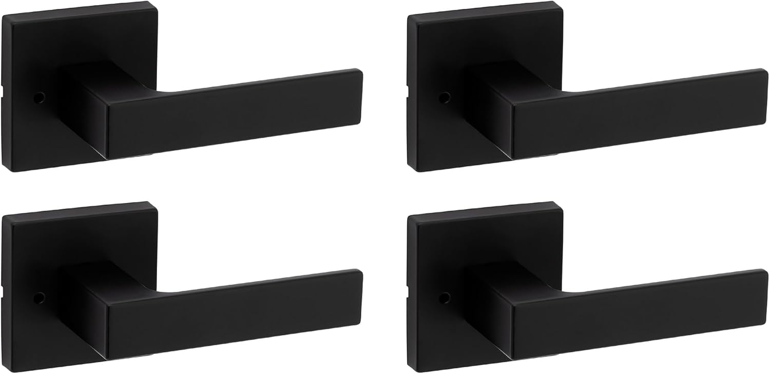 Kwikset Singapore Interior Privacy Door Handle with Lock, Door Lever for Bathroom and Bedroom, Matte Black, Reversible Keyless Turn Lock, with Microban Protection, 4 Pack