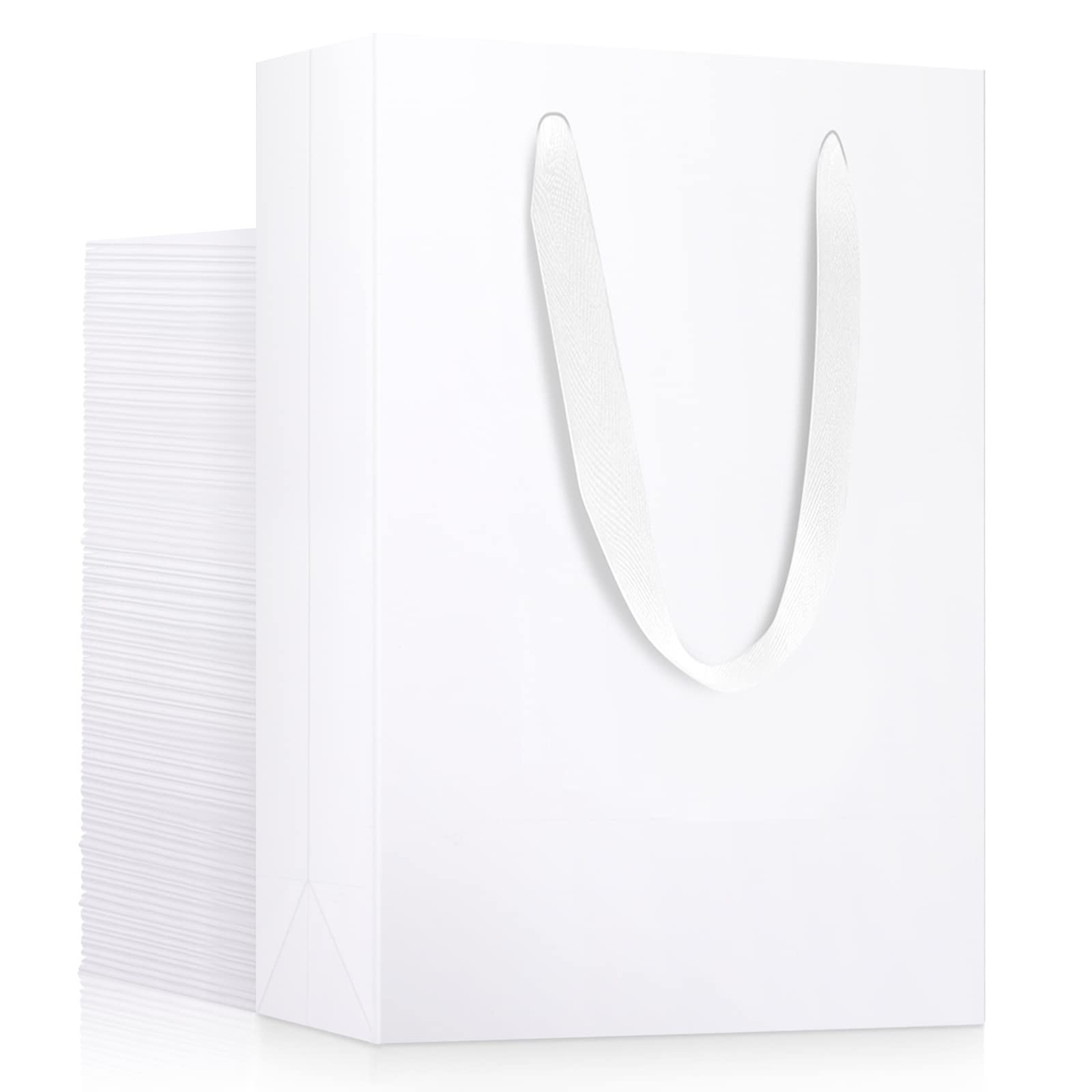 EUSOAR Small White Gift Wrap Bags, 50 Pack 5.9x2.3x7.8 inches Shopping Bags with Handles Bulk, Party Favor Wrapping Bags for Wedding, Craft Grocery,