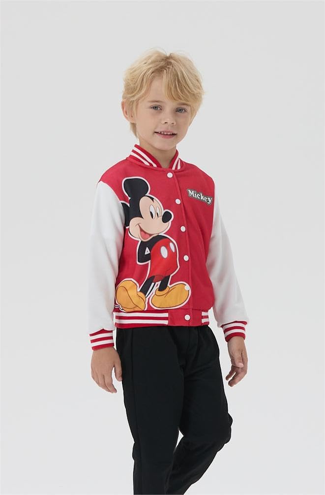 Disney Minnie Mouse Mickey Mouse Stitch - Chaqueta bomber universitaria ligera con botones para niños pequeños y grandes