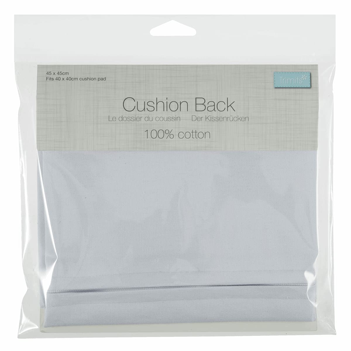 Trimits Cushion Back With Zipper: 45 x 45cm (18 x 18in): White