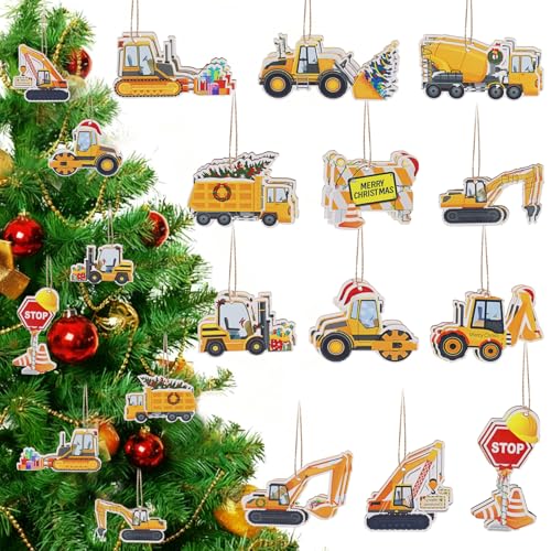 Weihnachtsbaum Anhänger, 24 Stück Bagger Dekorationen Holz,...