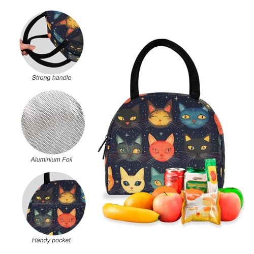 Backpack Lunch Bag Set Cartoon Face Cats Print, Big Storage Travel Backpacks with Insulated Lunch Box for Office Hiking Picnic4