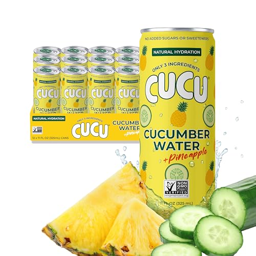 Image of CUCU Pressed Cucumber + Pineapple Water - Real Juice from Fresh Cucumbers and Pineapple with Vitamin C, Electrolytes & Antioxidants - No Sugar Added, Non-GMO - 11 fl oz Cans, 12 Pack