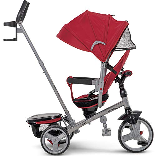 Huffy Malmö Luxe 4-in-1 Canopy Trike with Push Handle, Cup Holder & Rear Storage Red